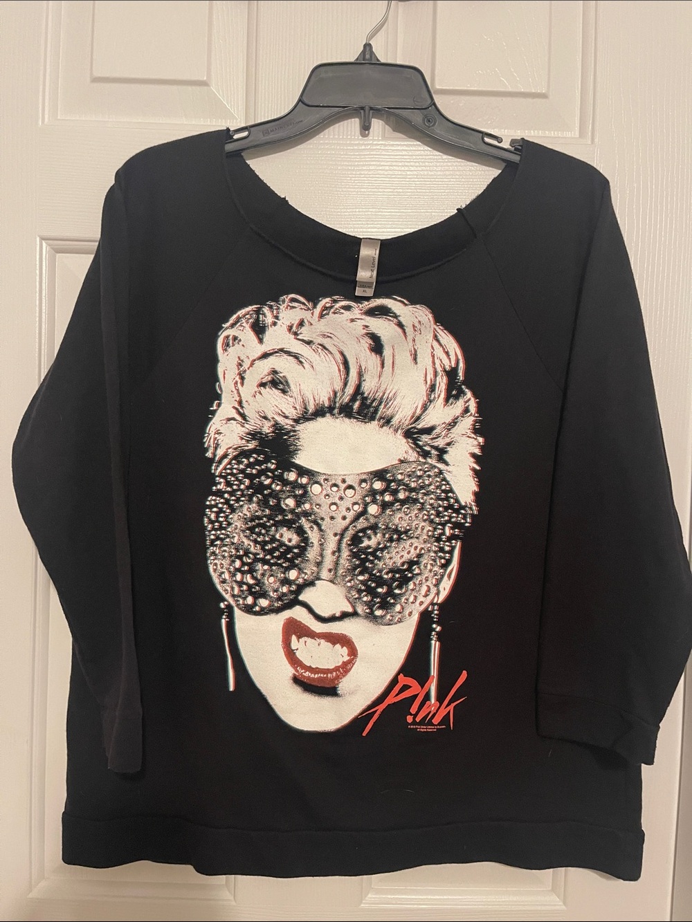 Black Graphic Sweatshirt with Masked Face Print of Pink